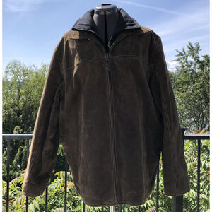 Size Large Britches Mens Leather Jacket Lined Removable Inside Collar Brown CN